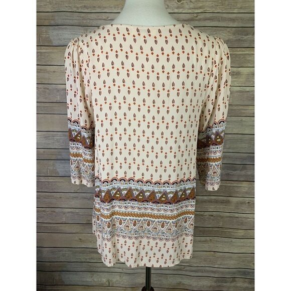 Umgee Small Peasant Top Lace Crocheted Neckline Boho 3/4 Sleeve Prairie Hippie - Picture 5 of 10